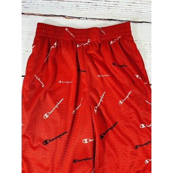 Champion Boys Red All Over Logo Print Basketball Gym Mesh Pockets Lined Athletic - Picture 4 of 4